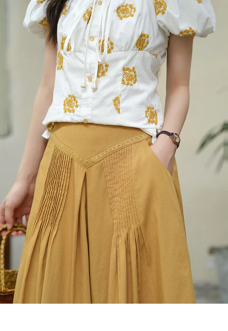 MISHOW Fashion High Waist Skirts for Woman 2025 Summer New Ladies Casual Pocket Bottom Spliced Hollow Out Lace Skirts MXE35B0724