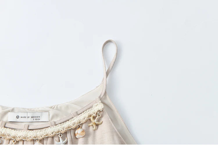 MISHOW Lotus Pink Camisole Dress for Women Summer 2025 Sleeveless Solid Shell Ribbon Dresses Female Fashion Shirring MXE33L2156