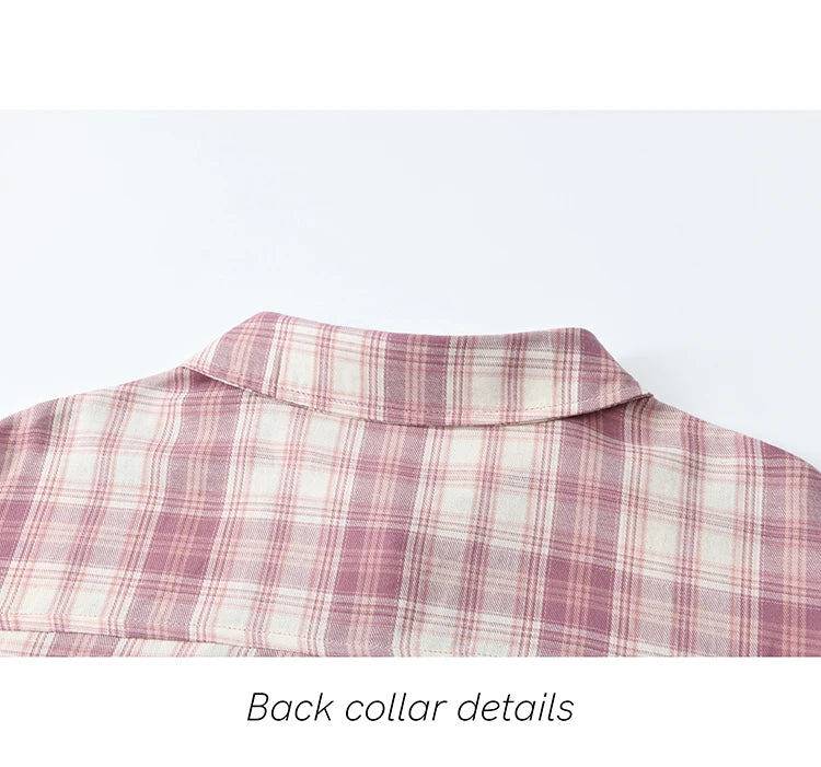 MISHOW Women's 100 Cotton Long-sleeve Purple Plaid Shirt Spring 2025 Loose Pockets Casual Shirts Korean Polo Neck Top MXE14C0417