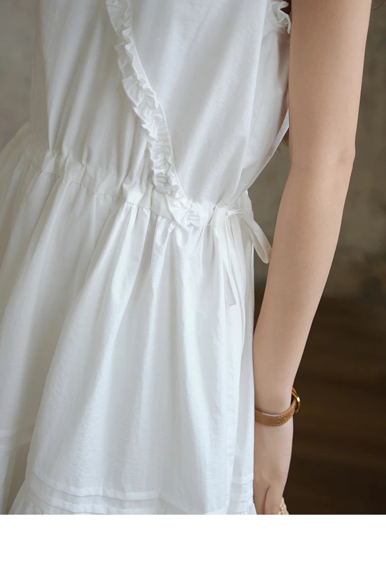 MISHOW Sleeveless Dress for Women Summer 2025 Drawstring Waist Simple Fashion Lace V-neck Dresses Female Clothing MXE37L2331