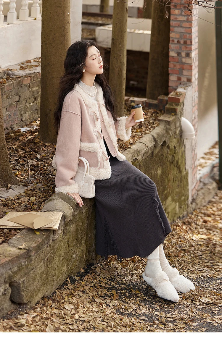 MISHOW Double Face Fur Coat For Women 2024 Winter Sweet Korean Vintage Suede Splicing Fleece Warm Thickened Jacket MXD55W0646