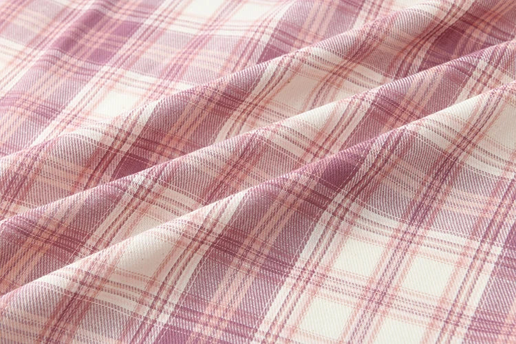 MISHOW Women's 100 Cotton Long-sleeve Purple Plaid Shirt Spring 2025 Loose Pockets Casual Shirts Korean Polo Neck Top MXE14C0417