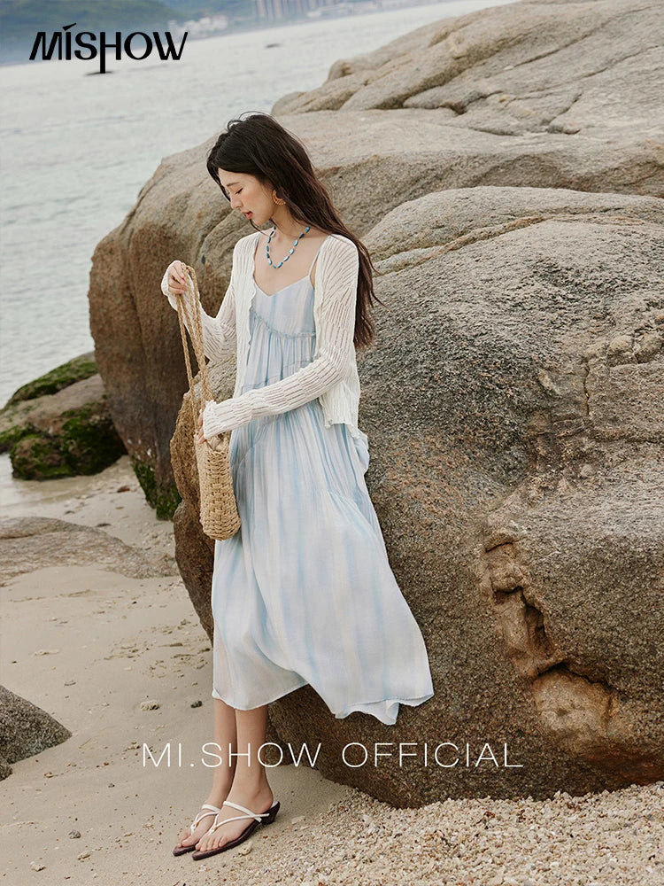 MISHOW Summer Casual Cardigan for Women 2025 New V-neck Long Sleeve Slim Knitted Cardigans Female Fashion White Tops MXE16Z1193