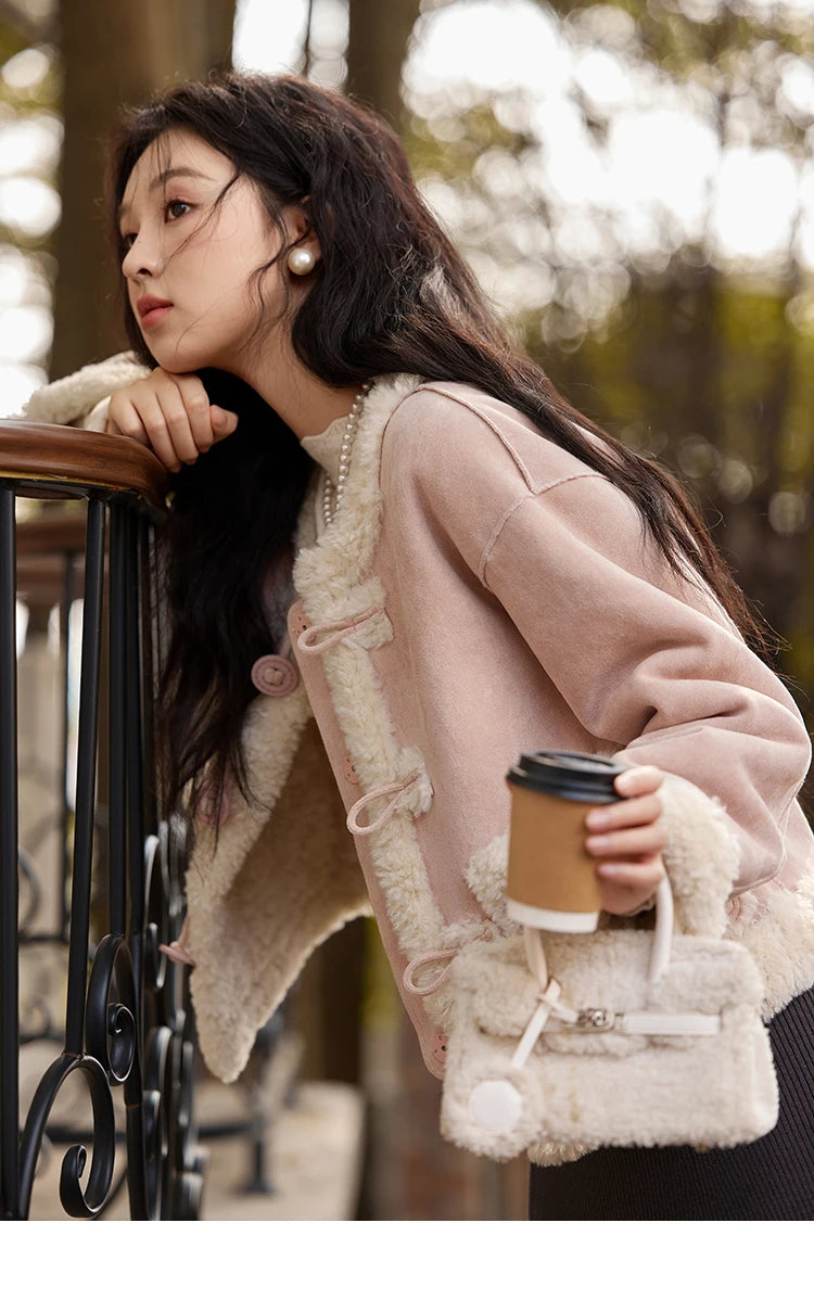 MISHOW Double Face Fur Coat For Women 2024 Winter Sweet Korean Vintage Suede Splicing Fleece Warm Thickened Jacket MXD55W0646