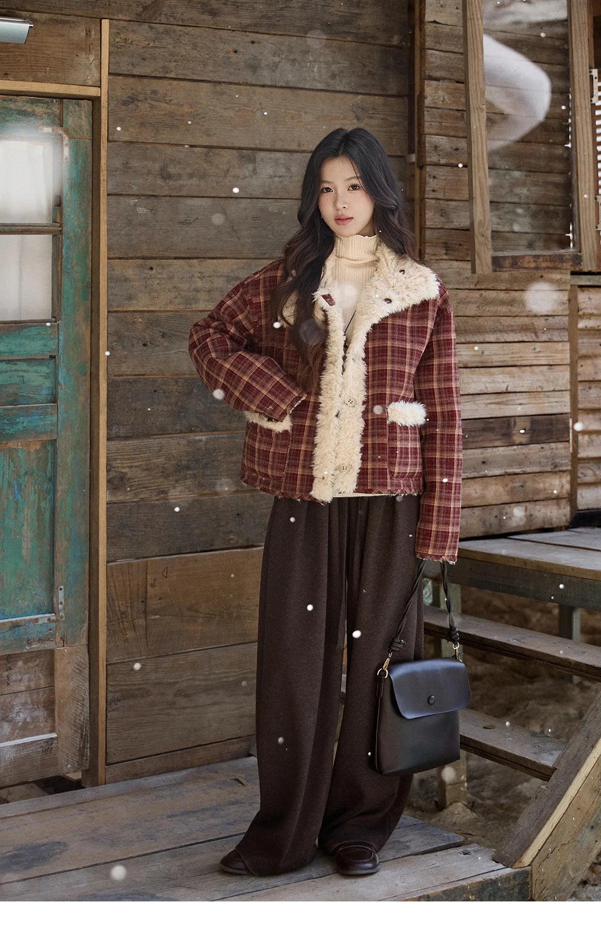 MISHOW Christmas Women's Reversible Retro Red Plaid Lamb Wool Coat 2025 Winter Loose Warm Fur-Lined Lapel Outerwear MXE93W1009