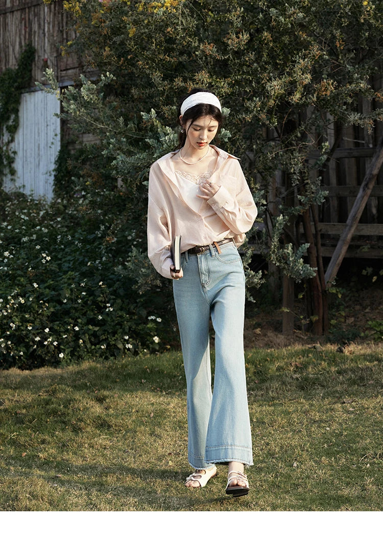 MISHOW Casual Spring Shirt Women New 2025 Long Sleeve Turn-down Collar Fake Two-piece Blouses Lady Fashion Loose Tops MXE16C0777