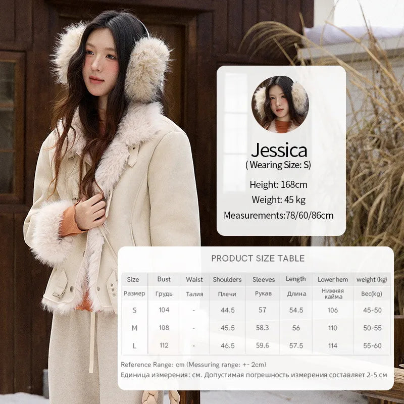 Mishow Faux Fur Lapel Short Coat with Plush Bag MXE91W1000