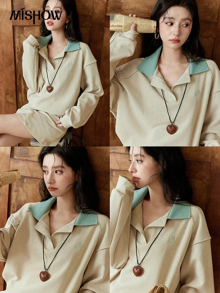 Mishow Polo Neck Sweatshirt & Contrast Letter Skirt Set MXD44V0097