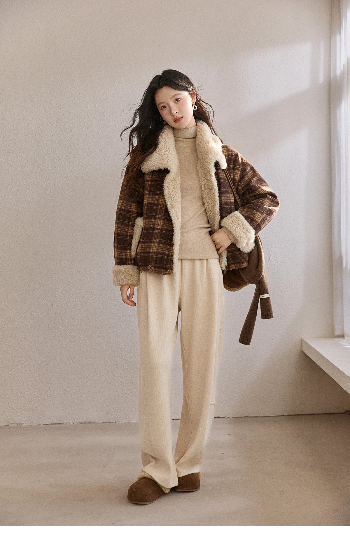 MISHOW Christmas Women's Retro Plaid Jacket 2025 Winter Large Lapel Tops Thickened Cotton-Padded Warm Short Coat MXE87W1004