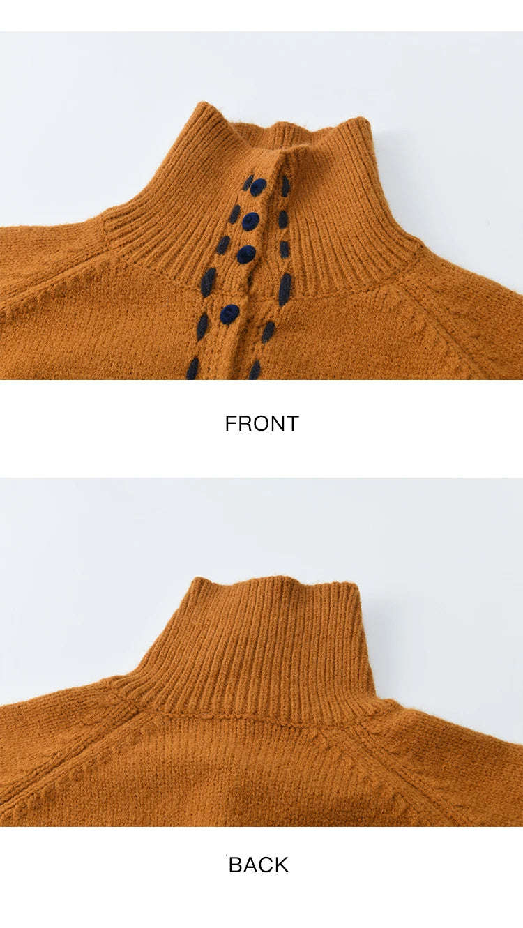 MISHOW Women's Turtleneck Sweater 2025 Retro Long-sleeved Single-breasted Loose Knit Top Casual Winter Woman Cardigan MXE48Z2617