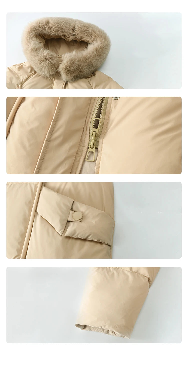 MISHOW White Duck Down Coat Hooded Long Removable Fox Fur Collar Down Jacket Zipper Design Warm Wind Resistance Coat MXD55Y0052