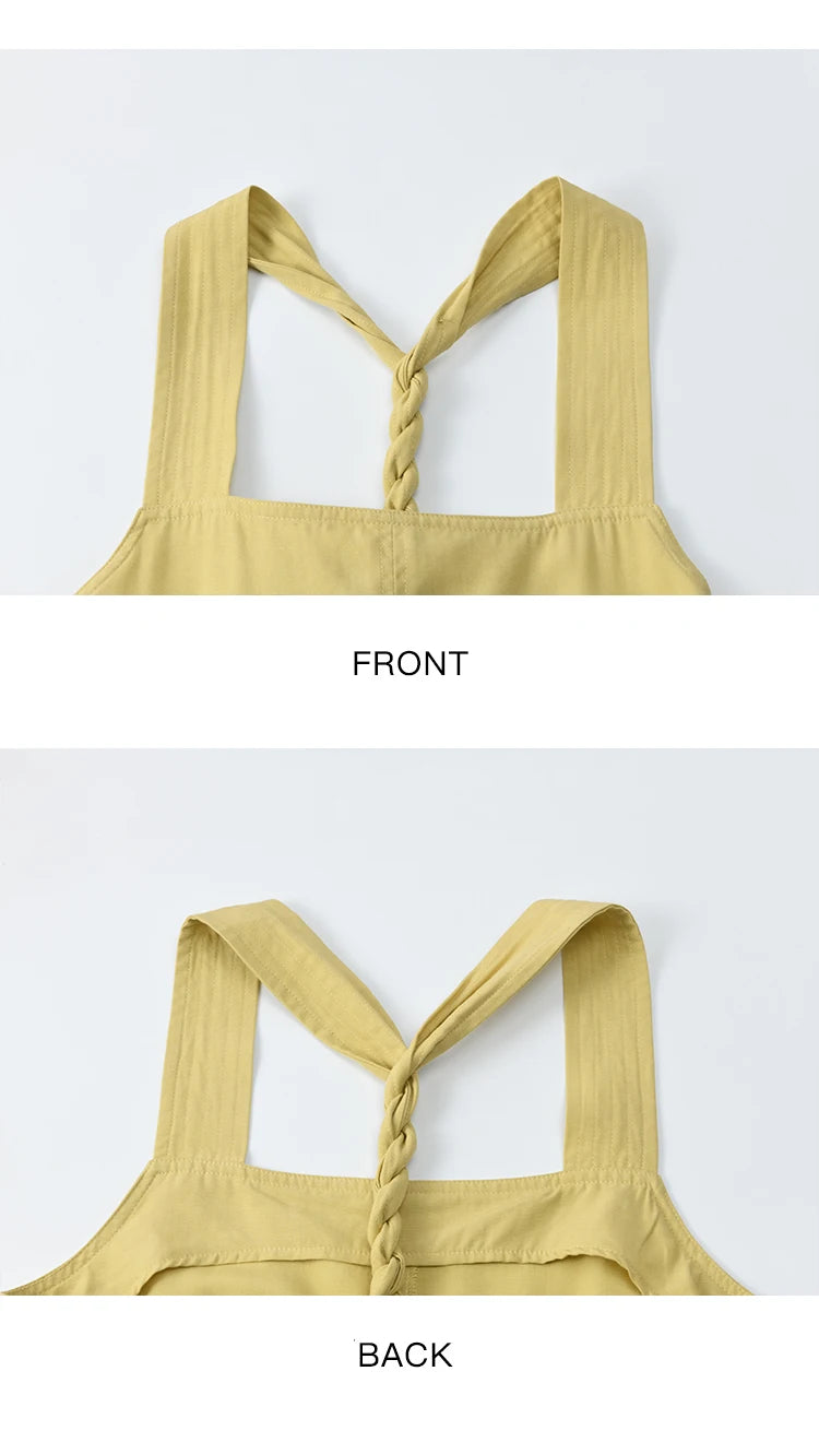 MISHOW Women's Cargo Large Pocket Strap Dress 2025 Summer Lemon-yellow Sleeveless Dress Retro Square Neck Loose Dress MXE35L2302