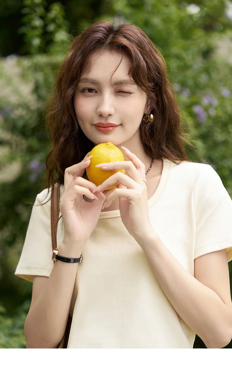 MISHOW Short Sleeve T-shirts Women Spring Solid Square-neck Top Elegant Woman Clothes Office Lady Cotton Tees MXC12T0641