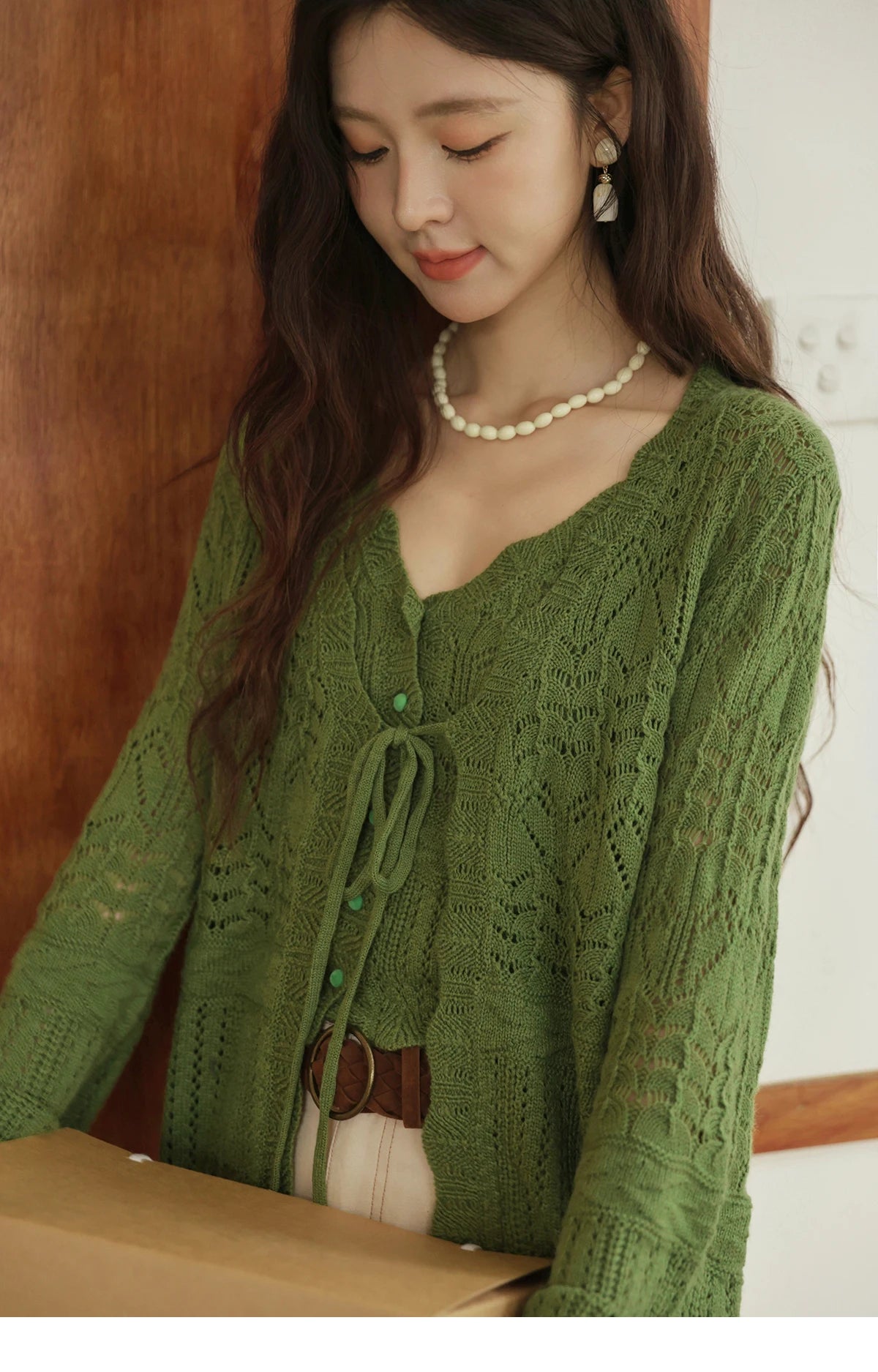 MISHOW Women's Wool Knitted Suit Autumn 2025 Flared Sleeves Lace-up Cardigan Single-breasted Camisole Two-piece Set MXE42T0717