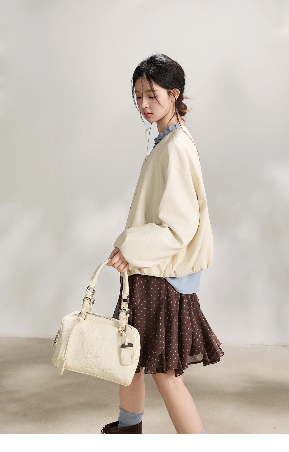 MISHOW Imitation Protein Skin Short Flower Bud Leather Jacket 2026 Spring Ruffled Collar Casual Loose Button-Up Coat MXF108W1019