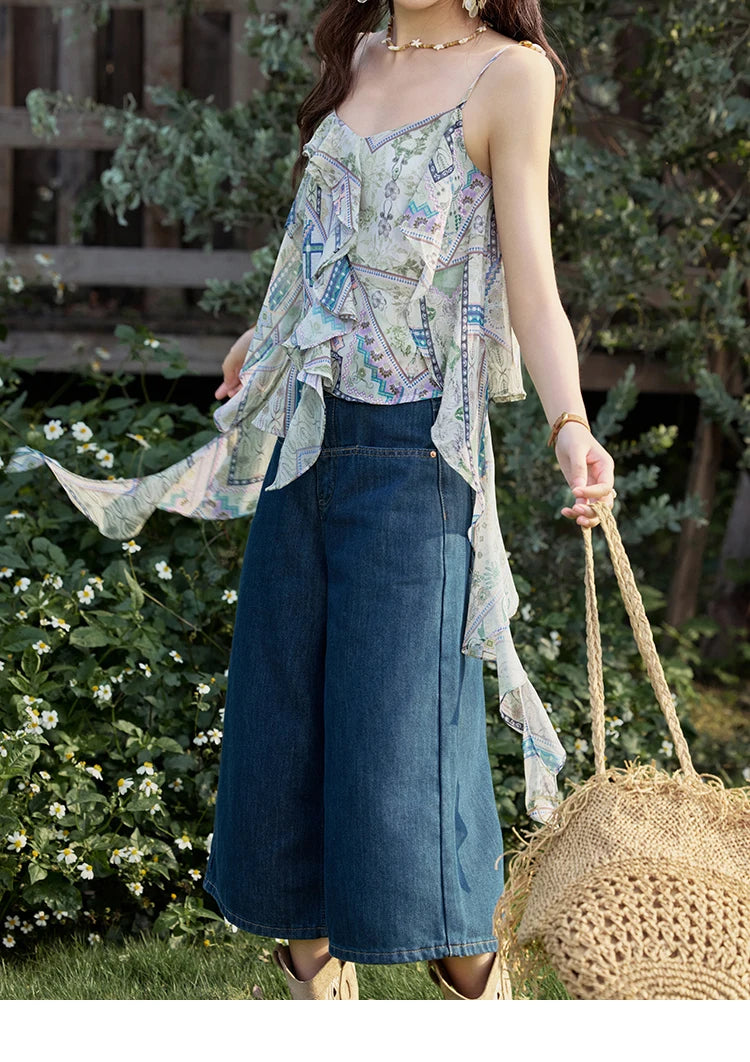 MISHOW Holiday Summer Camisole Tops Women 2025 Plaid Ruffled Layer Chiffon Floral Slimming Top Woman New Fashion MXE33X1803