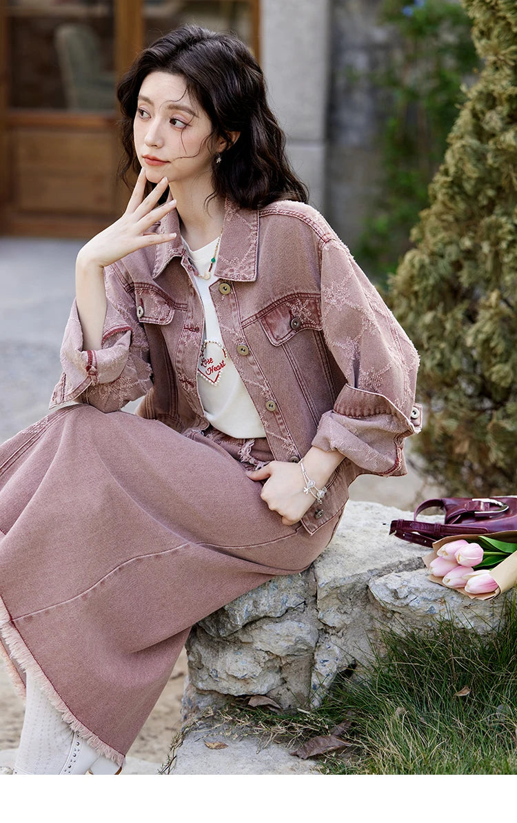 MISHOW Cowboy Skirts Separately For Women 2025 Spring New Gentle Sweet Thick Jacquard Short Jacket Mid Long Skirt MXE14W0754