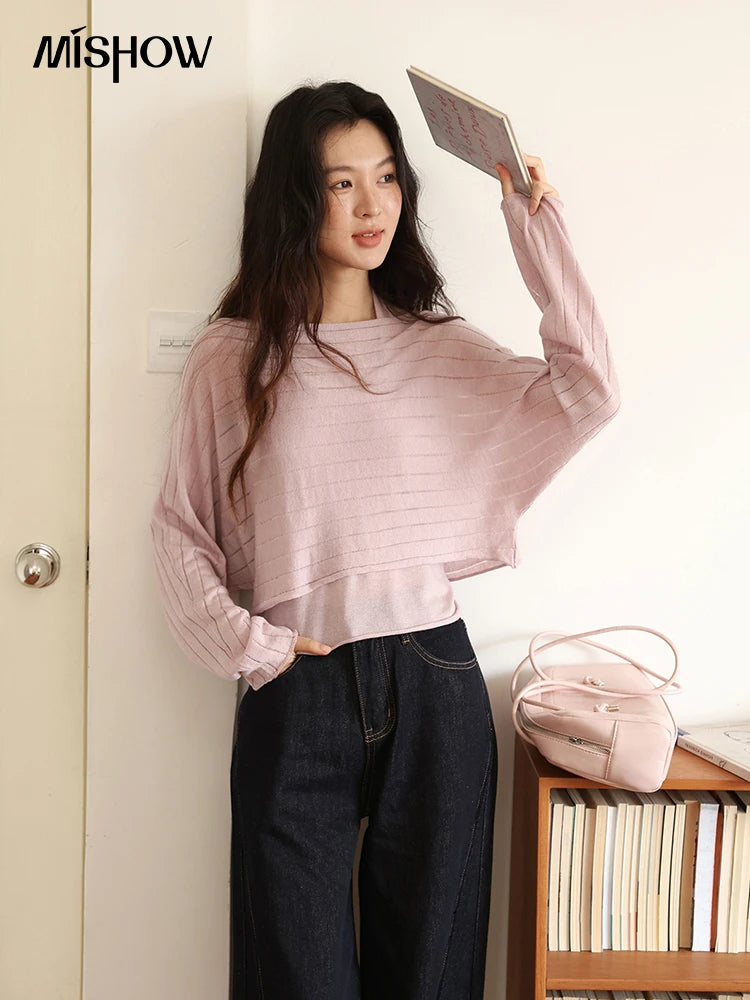 MISHOW Striped Short Hanging Neck Top Two-piece Set 2025 Autumn Wool Blend Knitted Sweater Casual Fashion Top Sets MXE46T1399