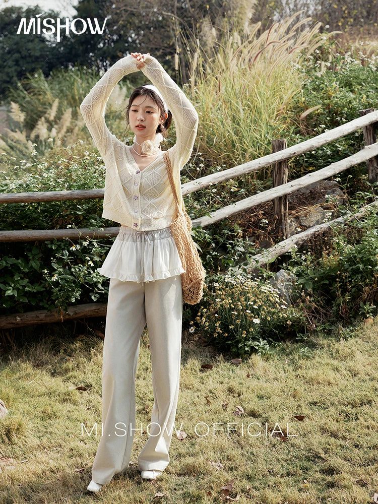 MISHOW Square Pattern Knitted Sweater for Women Spring Summer 2025 V-neck Tops Colorful Starfish Buckle Lazy Cardigan MXE16Z1213