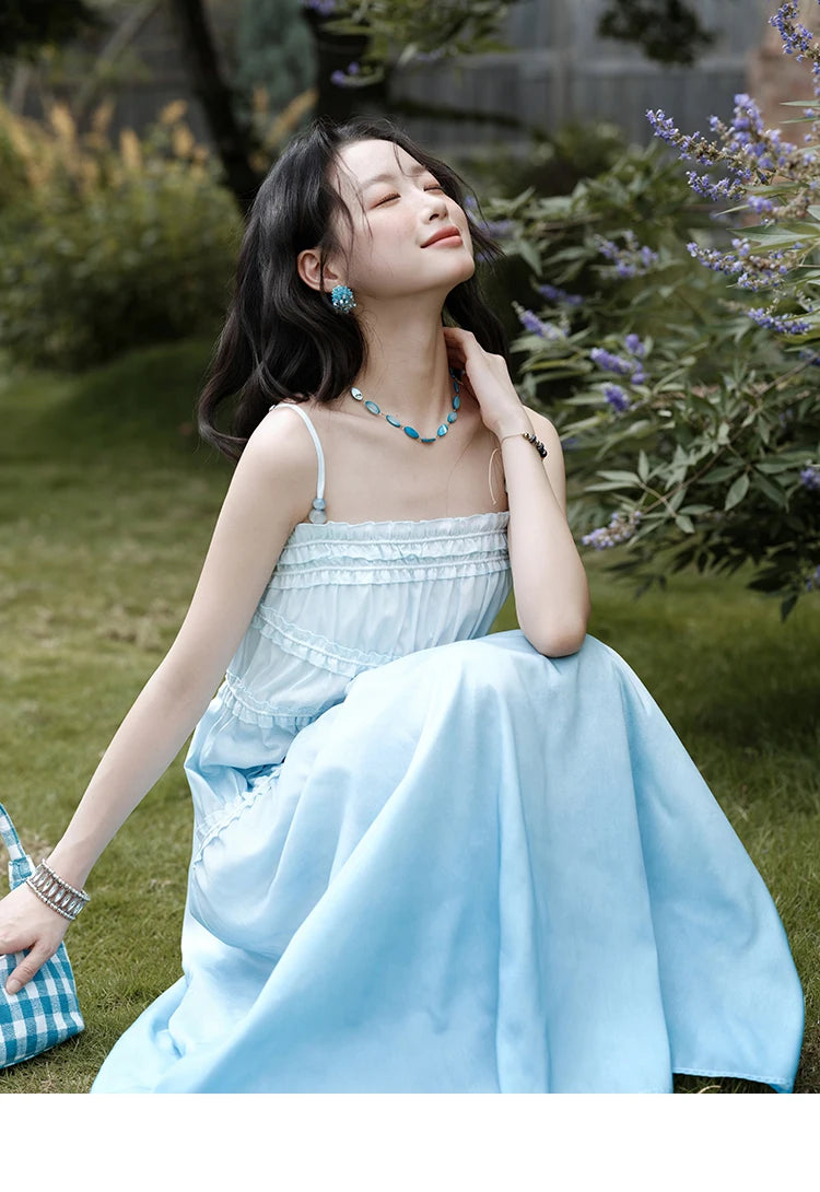 MISHOW Female Fashion Gradient Strap Dress 2025 Summer Sleeveless Black Fungal Edge Sashes Women's Vacation Dresses MXE34L2242