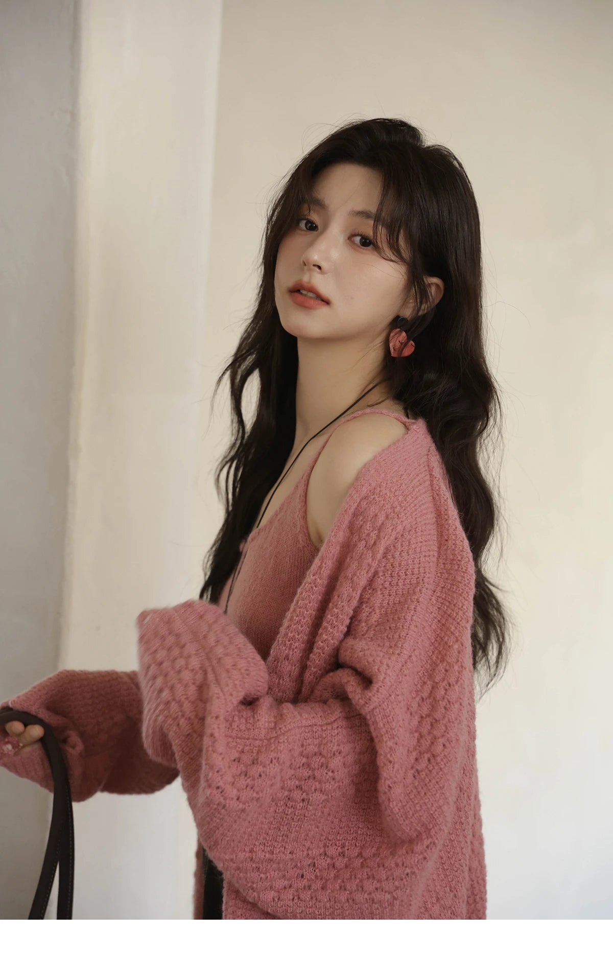 MISHOW Women's Pink Knit Two-Piece Set 2025 Autumn Sweet Long Sleeves Cardigan with Vest Casual Women's Clothes Set MXE44T0737