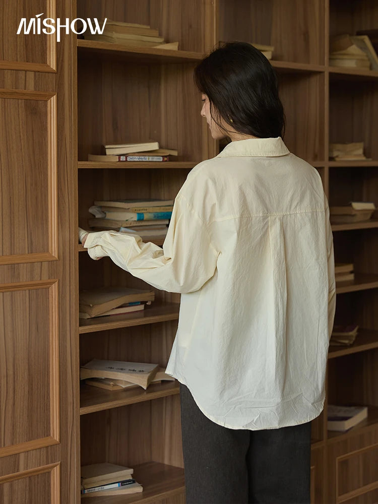 MISHOW 100% Cotton Shirt For Women Autumn 2025 New Fashion Petal Ribbon Button Long Sleeves Shirt Women's Clothing MXE41C2349