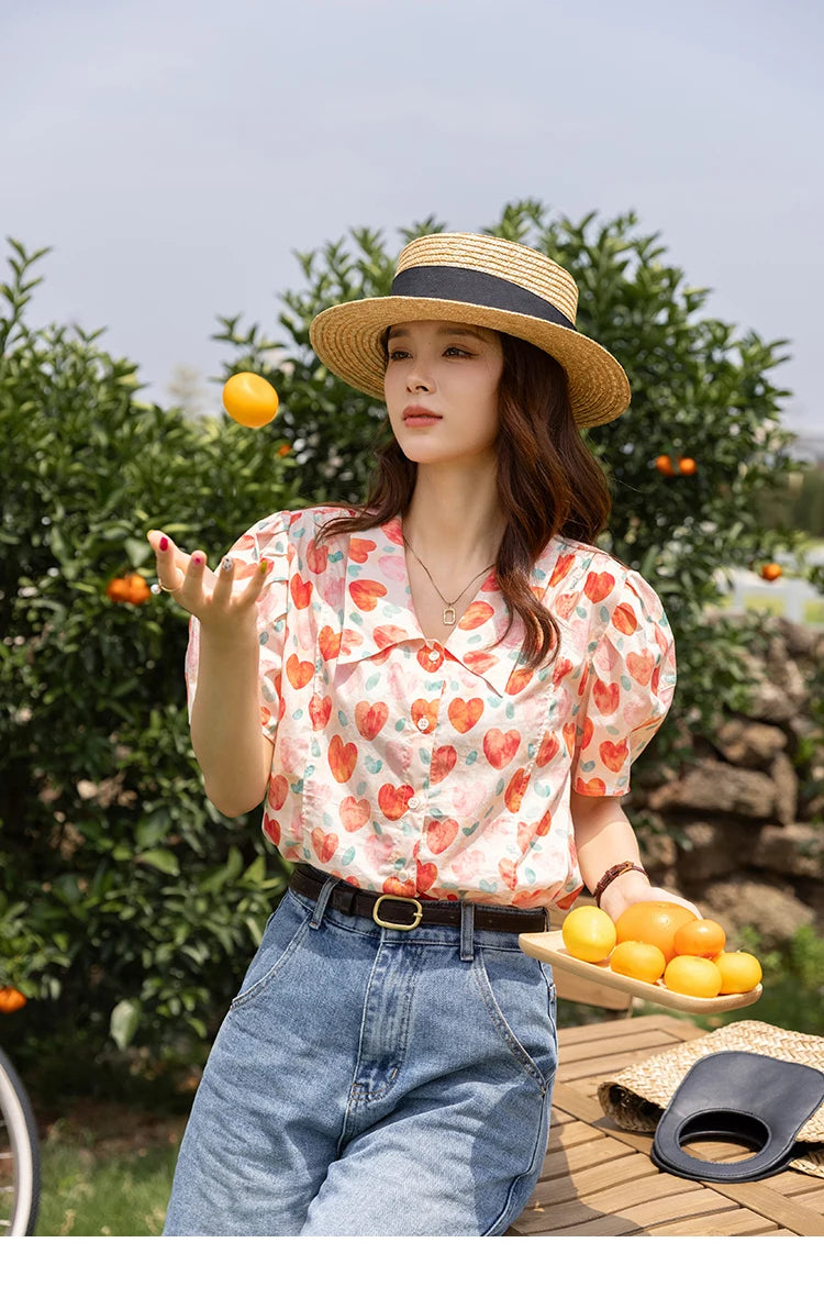 MISHOW Korean Floral Blouse Polo-Neck Puff Sleeve MXB27C0450
