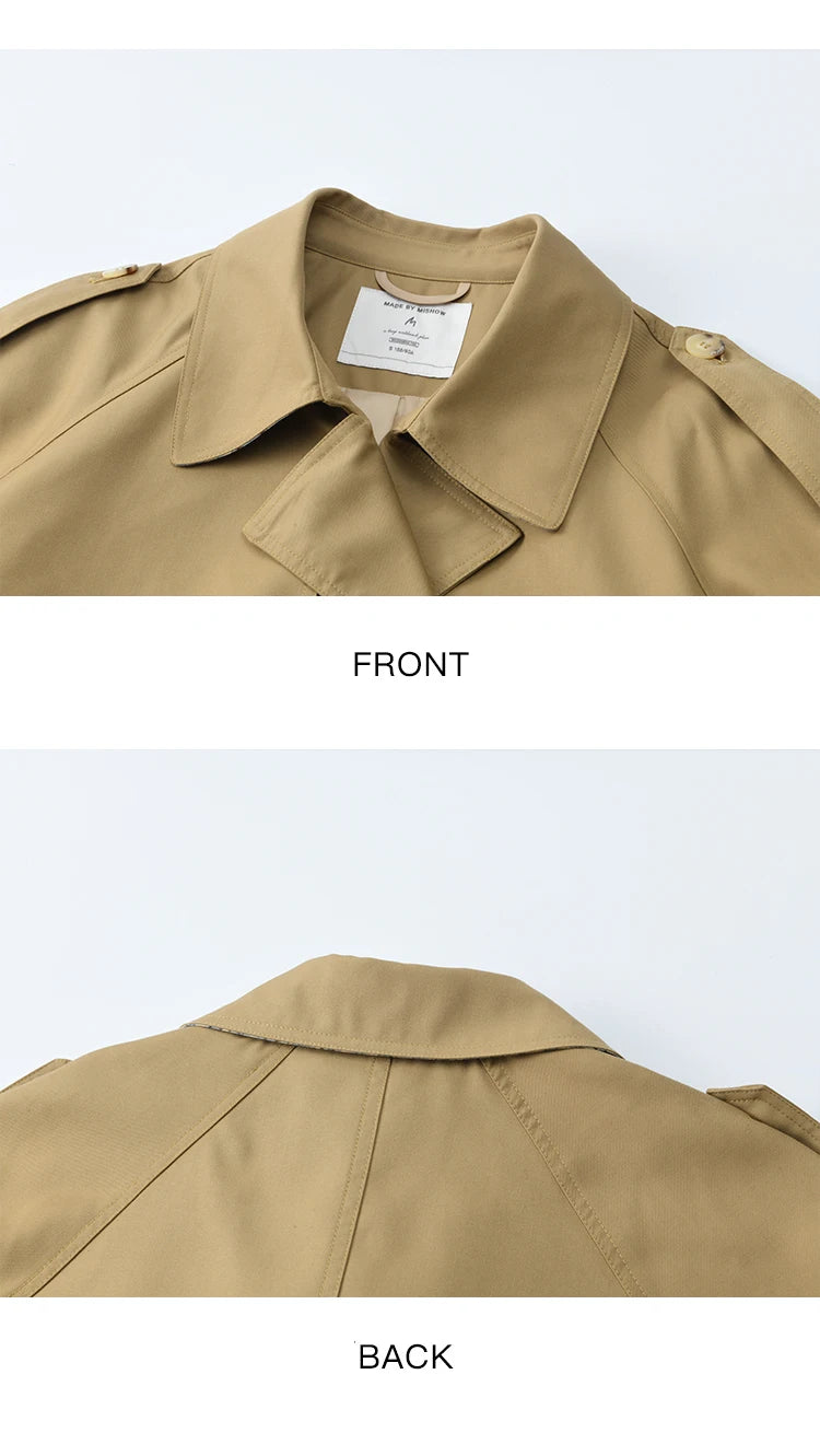 MISHOW Khaki Retro Plaid Flip Sleeve Trench Coat Autumn 2025 Double Breasted Belt Medium Length Trench Office Lady MXE44W0814