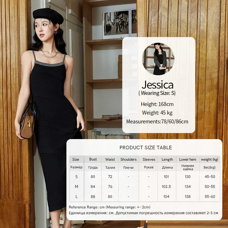 MISHOW Temperament Knitted Strap Dress Autumn 2024 Square Collar Adjustable Sling Dress Splicing Color Waist Dresses MXD42L2015