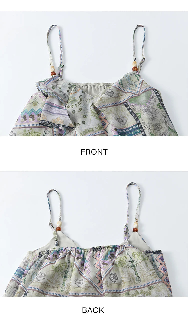 MISHOW Holiday Summer Camisole Tops Women 2025 Plaid Ruffled Layer Chiffon Floral Slimming Top Woman New Fashion MXE33X1803