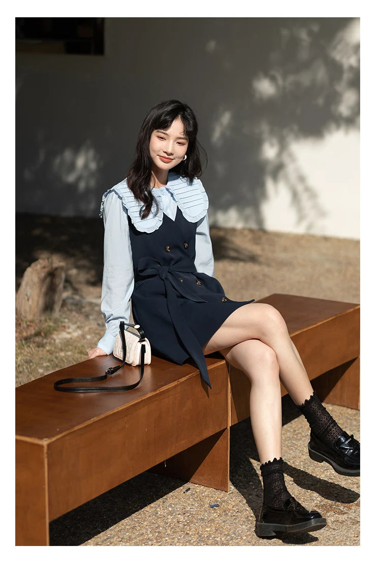 MISHOW Spring Vest Dress Korean Doll Collar Shirt Long Sleeve Elegant Shirt Female Clothing Separately Office Lady MXB12C0199