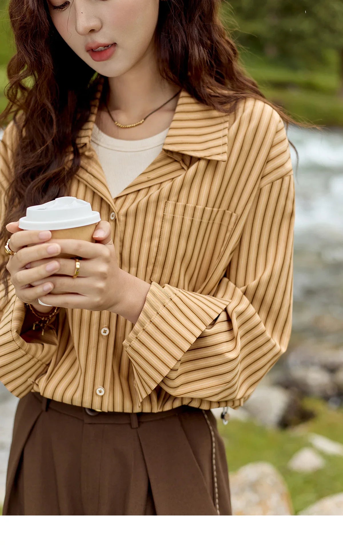 MISHOW Loose Lapel Collar Stripe Fake Two Piece Splicing Shirt for Women 2025 O-neck Asymmetric Square Pocket Shirts MXD43C0303