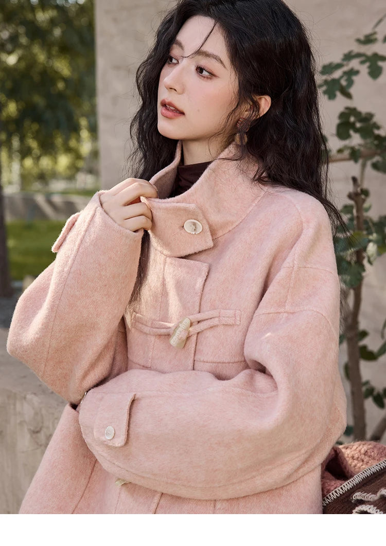 MISHOW Reversible Wool Velvet Coat Cow Horn Button Lapel Coat 2024 Winter Fashion Luxury Senior Korean Tweed Jacket MXD44W0446