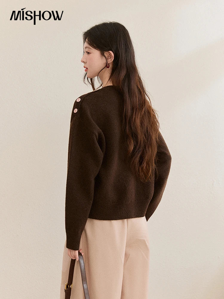 MISHOW Women's French Crew Neck Pullover Sweaters 2025 Winter Loose Dog Jacquard Knitted Top (Scarf Not Included) MXE94Z2890