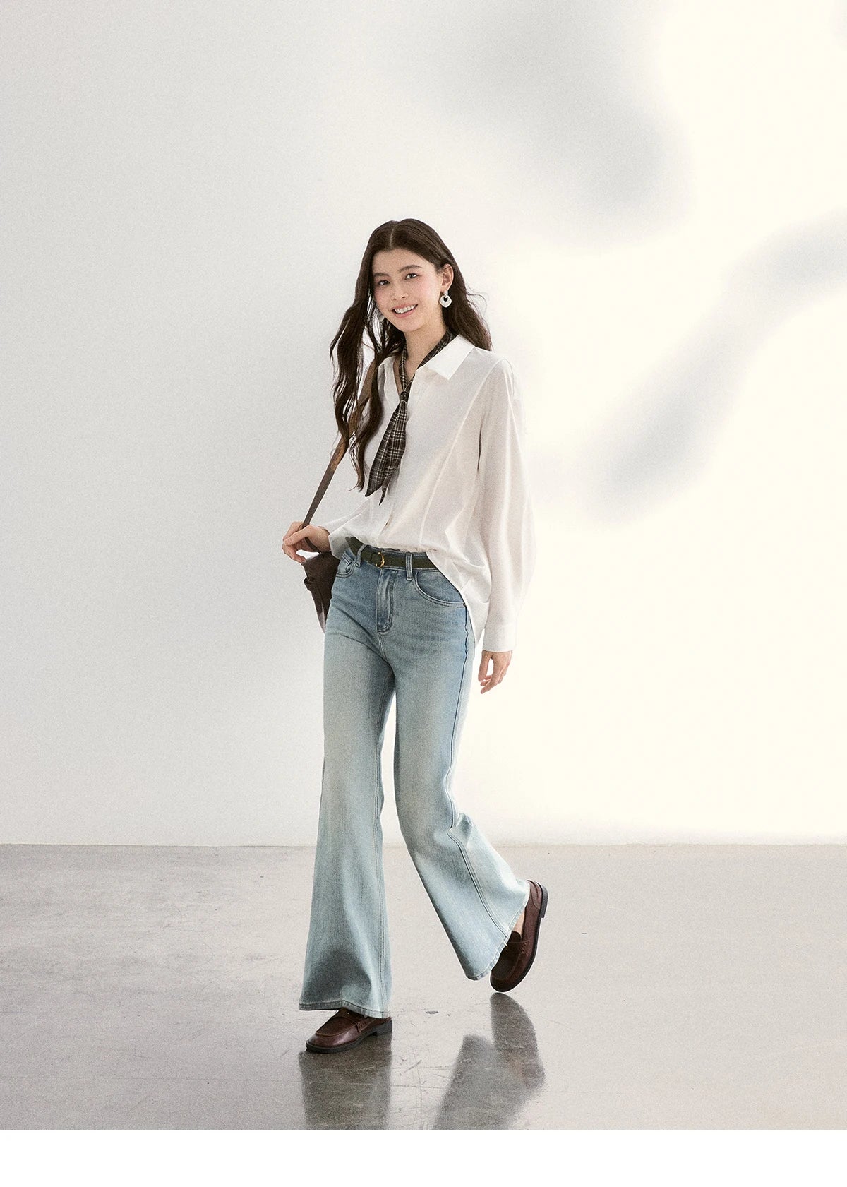 MISHOW Women's Casual Loose Shirt with Plaid Scarf 2026 Spring Lapel Tops Versatile Long Sleeve Shirts Office Lady MXF108C0815