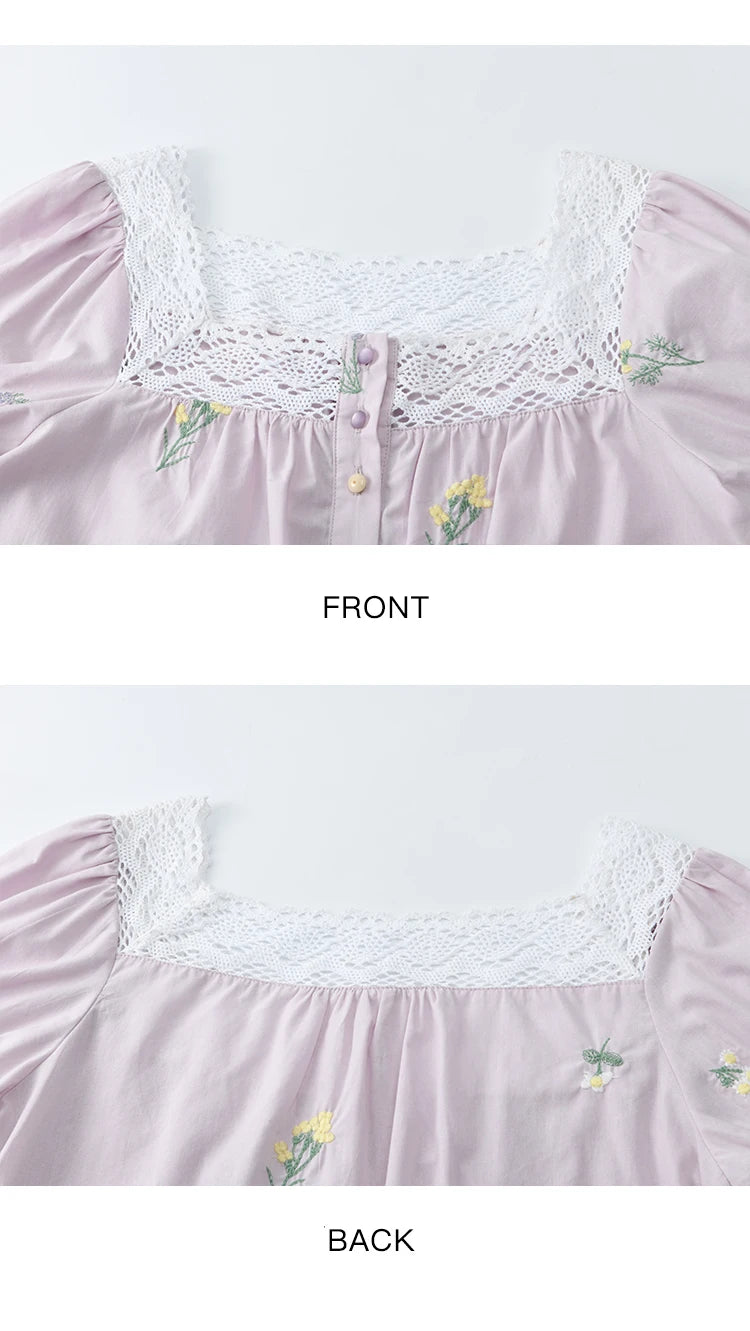 MISHOW Women's Lace Patchwork Embroidered Blouses 2025 Summer Korean Elegant Square Collar Blouse Short Sleeved Tops MXE36X1830