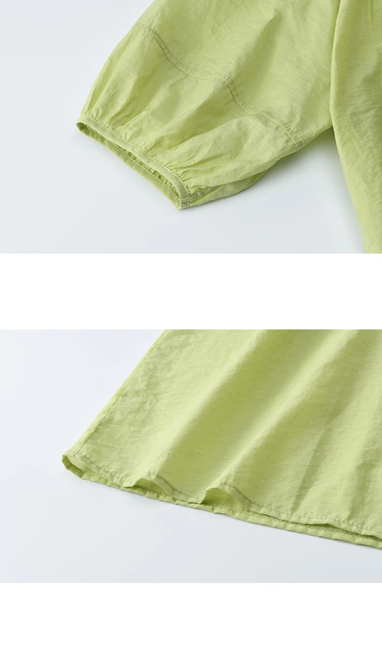 MISHOW Women's Round Neck Blouse 2025 Summer New Fashion Lace Up Puff Sleeve Casual Chiffon Top Ladies Clothing MXE36X1875