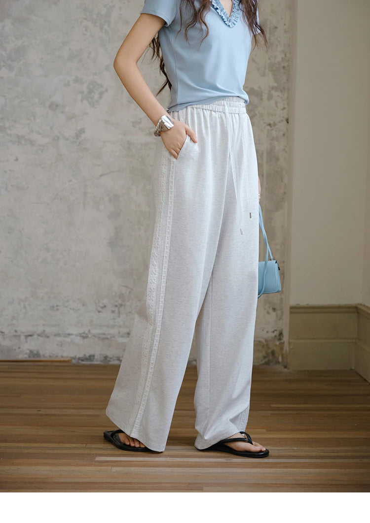 MISHOW Light Grey High Waist Pants Women 2025 Summer Casual Straight Elastic Waist Wide Leg Pants Women's Clothing MXE31K0901