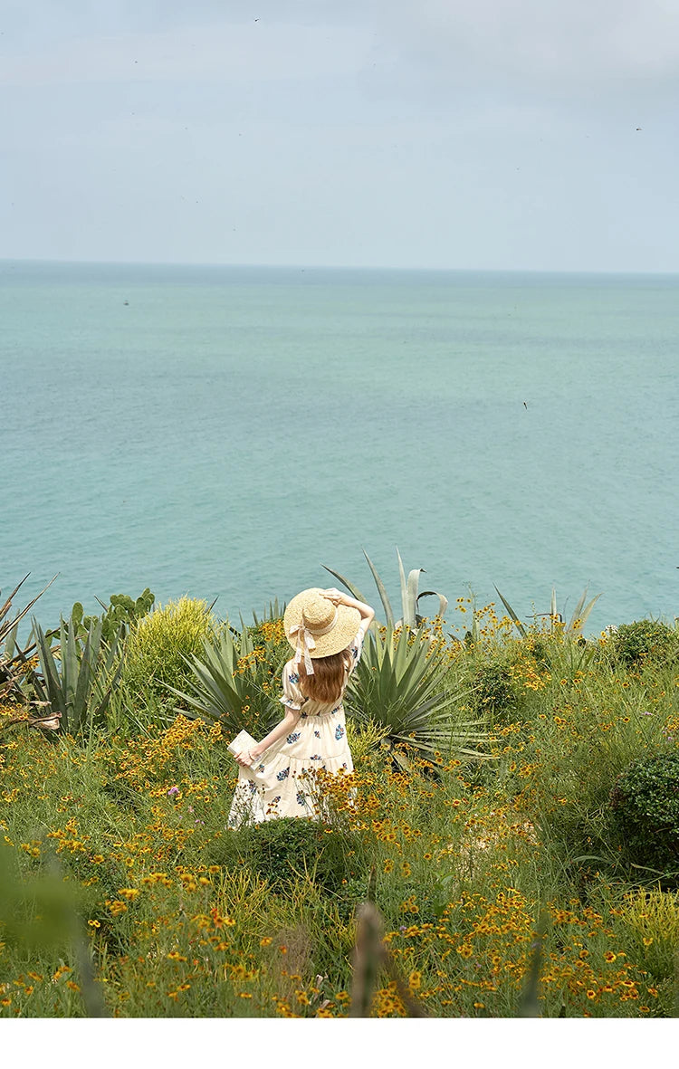 MISHOW French Romantic Dress 2024 Summer Women Embroidered Flower Fairycore Dresses Elastic Waist Drawstring Dress MXD24L1835