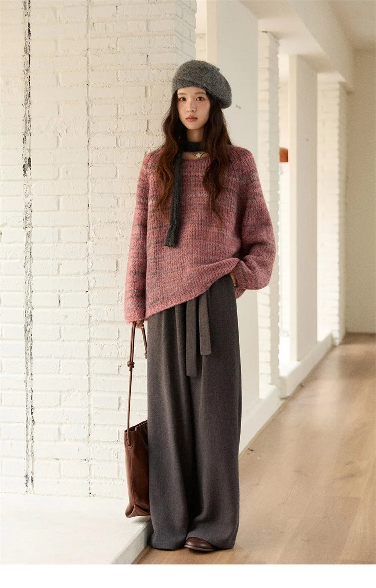 MISHOW Women's Blue Sweater 2025 Winter Fashion Loose Crew Neck Long Sleeve Pullover Pullovers Soft Versatile Top MXE86Z2733