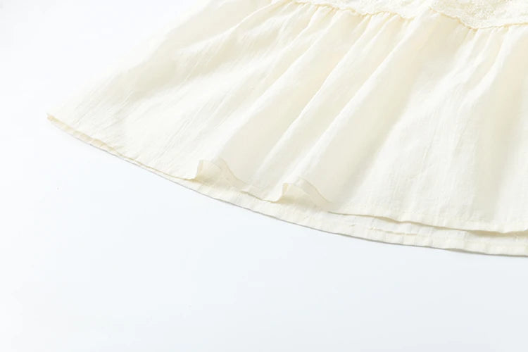 MISHOW Apricot Vacation Dress for Women Spring 100 Cotton Splicing Lace Retro Dress V-neck Waist Slim Long Dresses MXE16L2168