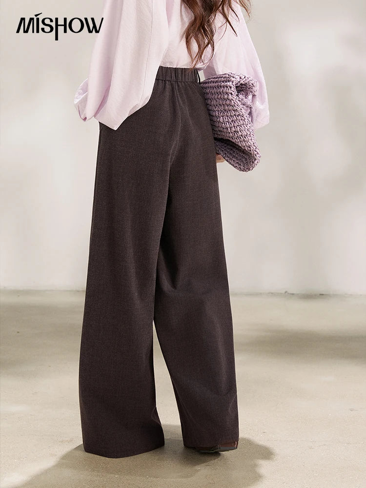 MISHOW Women's Dark Purple Wide Leg Pants 2026 Spring High Waist Pleated Pants Back Elastic Waist Casual Trousers MXF13K1204