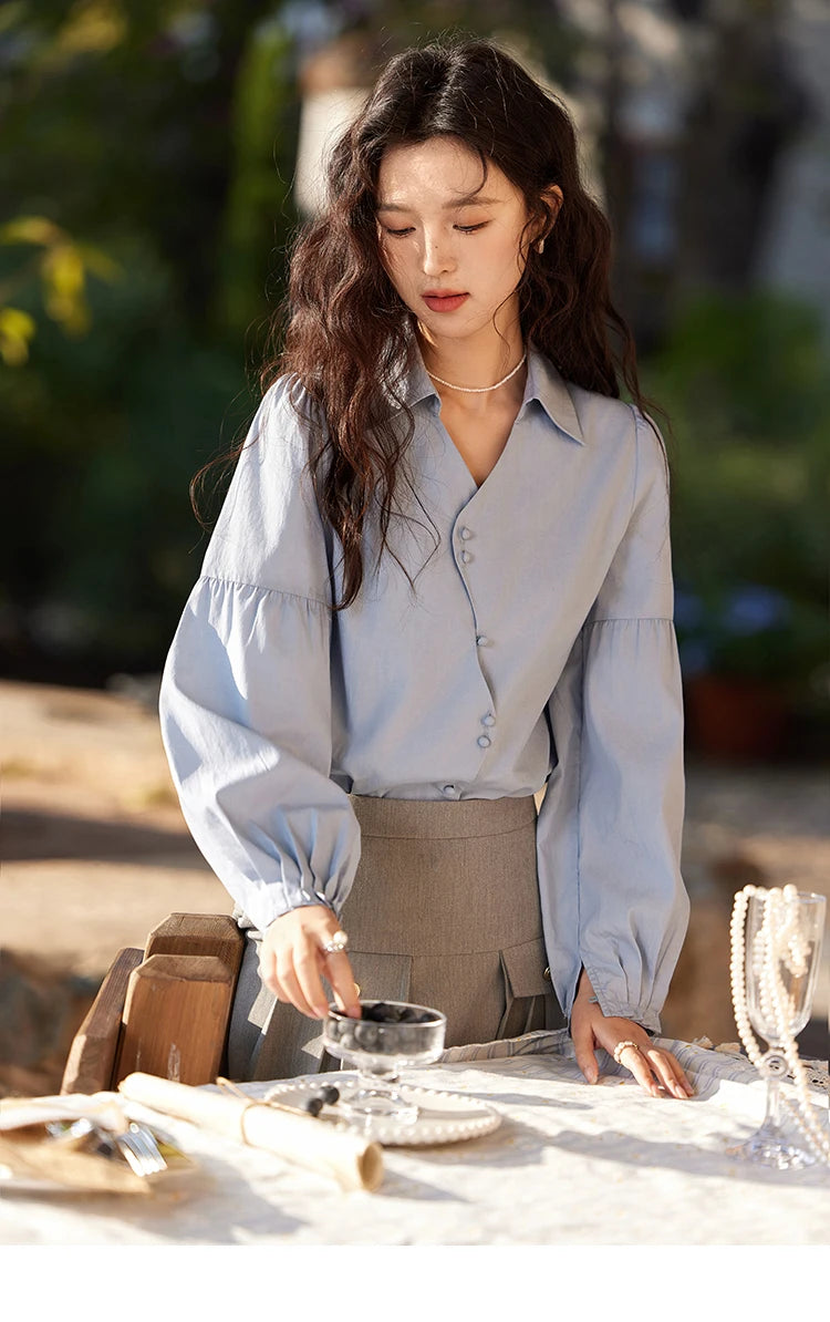 MISHOW French Polo Neck Long Sleeve Shirt Women's Spring Summer 2025 Elegant Sweet Cute Casual Tops Solid Shirts MXE11C0388