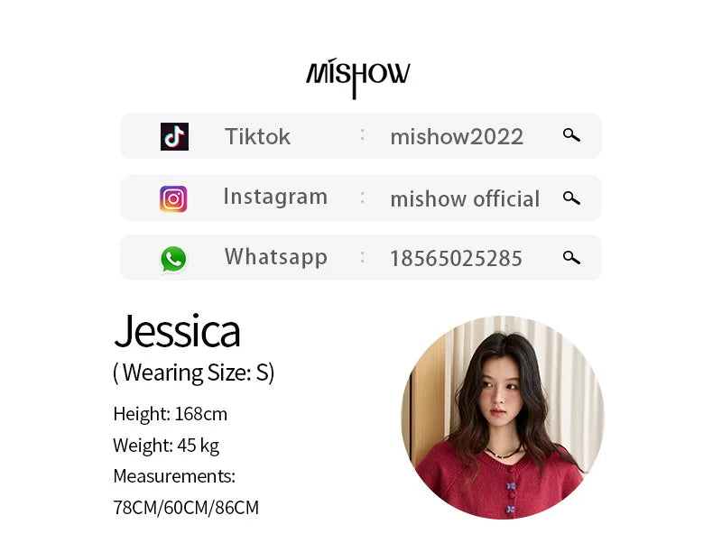 MISHOW Red Knitted Cardigan for Women 2025 Autumn Round Neck Single Breasted Buckle Embroidered Casual Cardigans Lady MXE47Z2621