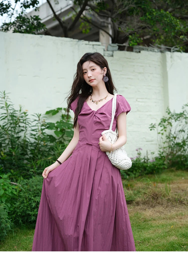 Mishow V-Neck Puff Sleeve Solid Vacation Dress MXE39L2384