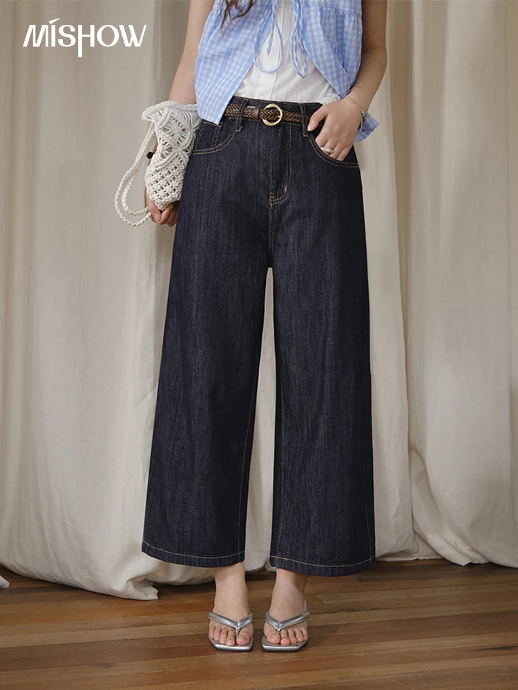 MISHOW Women's Straight Pants 2025 Summer Fashion High Waist Wide Leg Jeans Slim Zipper Pants Casual Female Clothing MXE37K0995