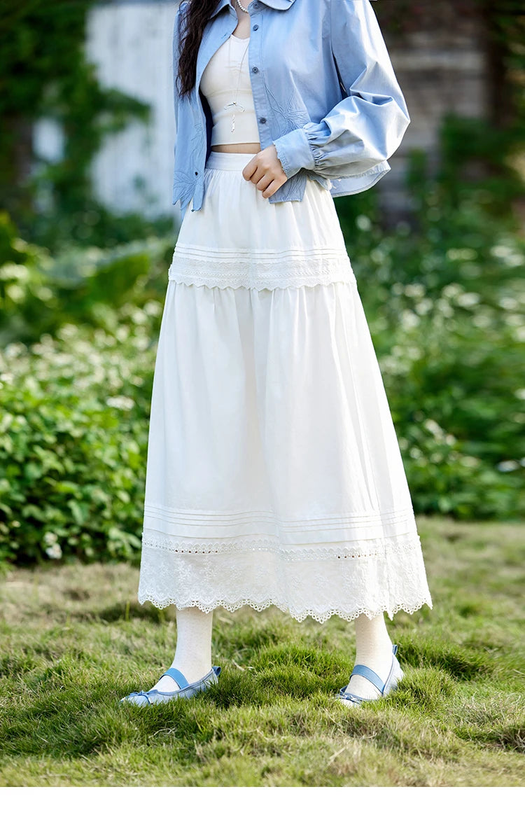 MISHOW French Retro Hollow Lace Skirt for Women Spring 2025 Elegnat 100 Cotton A-line Skirt High Waist Sweet Skirts MXE12B0643