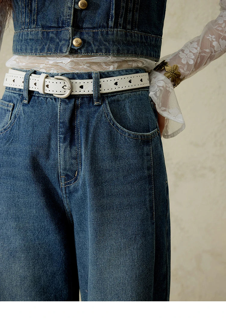 MISHOW Casual Straight Leg Jeans for Women 2025 Spring Versatile Washed Loose Women Pants Fashionable Denim Pants MXE16K0874