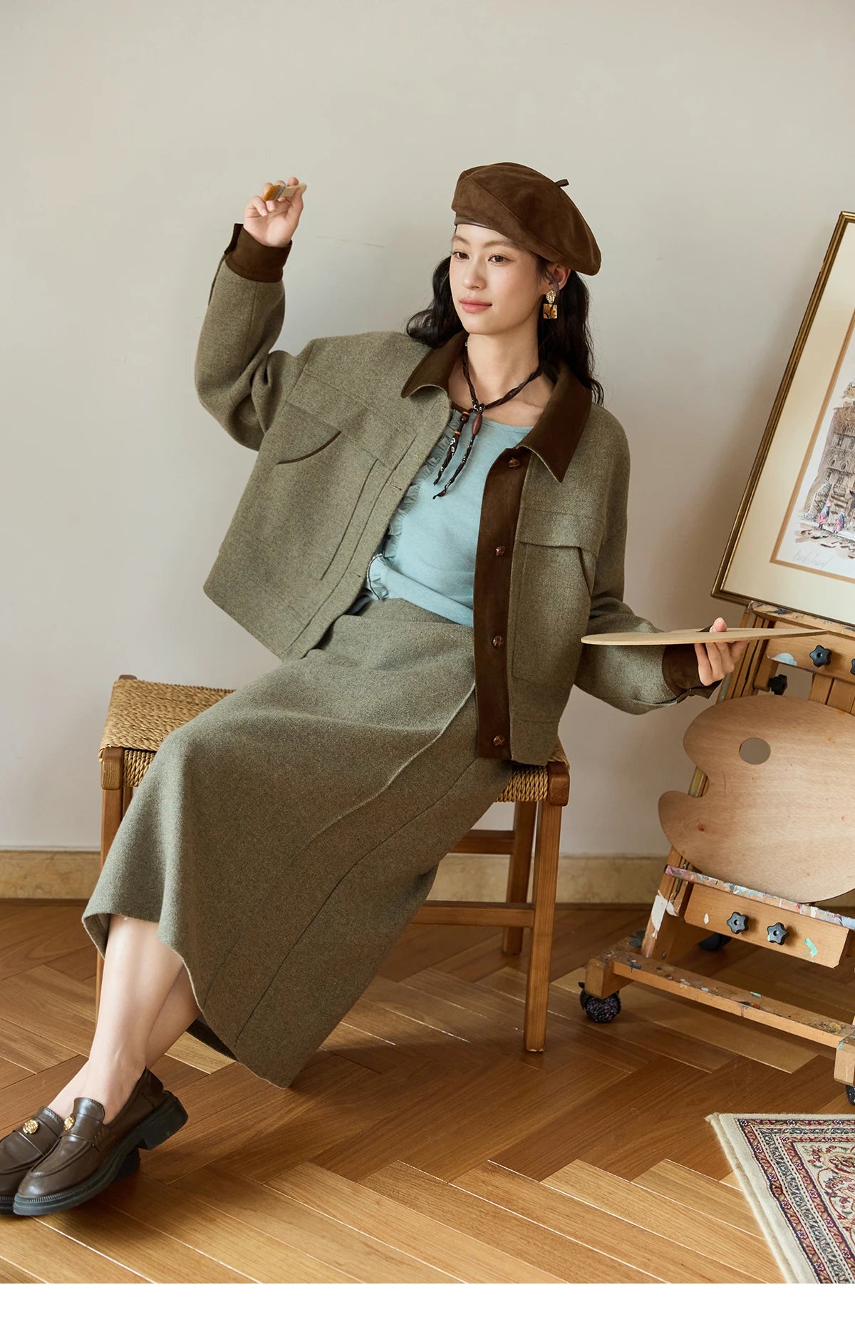 MISHOW Women's Wool A-line Skirt 2025 Autumn Winter Retro Suede Woolen Rear Hem Slit Skirt Versatile Waist Skirts MXE46B2426