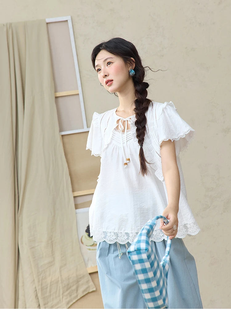 MISHOW Sea Salt Blue Wide Leg Pants 2025 Summer Contrasting Bead Belt Cotton Blend Trousers Slim Commuting Pants MXE35K0931